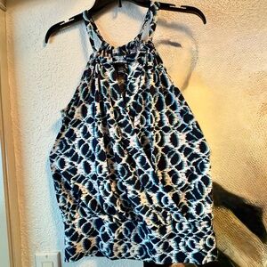 INC International Concepts Blue and White Patterned Halter Top